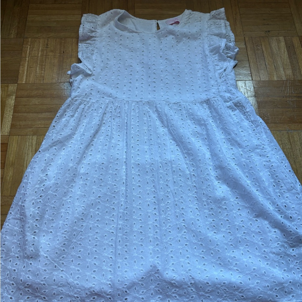 Pink Lily eyelet dress with pockets and ruffle sleeve! Size M!